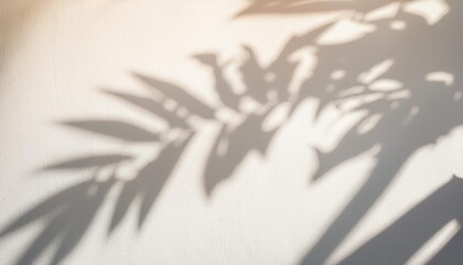 Sticker - the shadow of a plant on the wall blurred light shadow from a branch of tropical flowers on a sunny white wall on a clear day overlay effect background