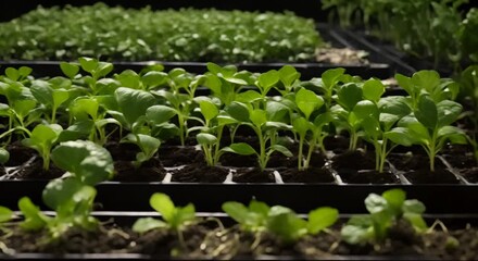 Wall Mural - Time lapse of cucumber sprouts growth on black background scene rotation plant growing agronomy home growing crops healthy eating 4k animation