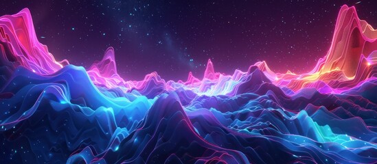 Wall Mural - Neon Mountains under a Starry Night