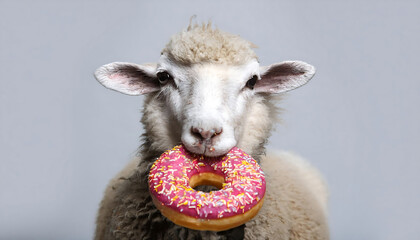 Wall Mural - goat enjoying a donut