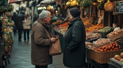 Sticker - elderly couple visiting a local market in Italy