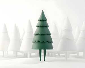 Wall Mural - Illustration of a 3D render featuring a green Christmas tree cartoon character with mannequin legs