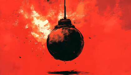 Wall Mural - Illustration of a Bomb on a Red Background