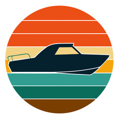 Wall Mural - Retro Speed Boat Silhouette Graphic for Vintage T-Shirt Design