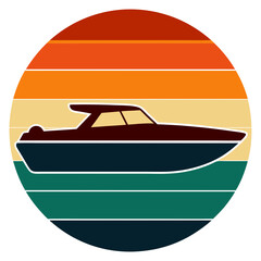 Wall Mural - Retro Speed Boat Silhouette Graphic for Vintage T-Shirt Design