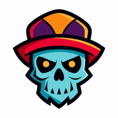 Wall Mural - Colorful Skull Head Mascot Logo with Hat: Modern & Vintage Designs