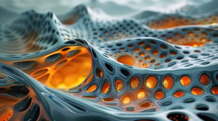 Poster - Biomorphic abstract design with organic shapes, life-like, cellular, morphing, biological, amoeboid forms