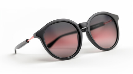 Sticker - Modern black round sunglasses on a white background, suitable for any occasion.