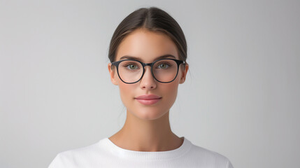 Sticker - A young woman with a fresh and natural look, wearing black-framed glasses. The simple yet stylish design highlights her youthful charm and intelligence.