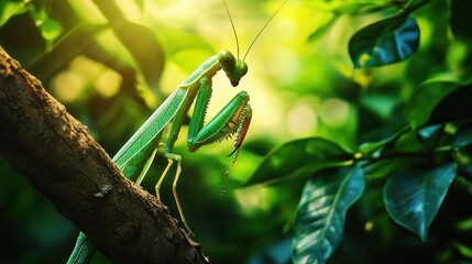 Green Praying Mantis on a Branch