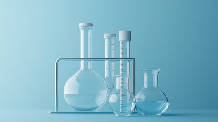 Laboratory Glassware on a Blue Background