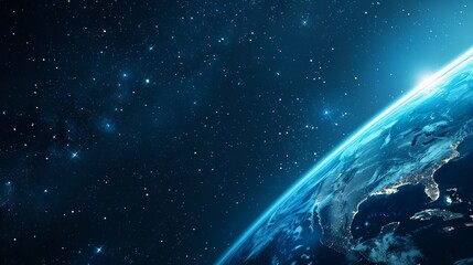 Wall Mural - Background of earth from space with a blue sky and stars.