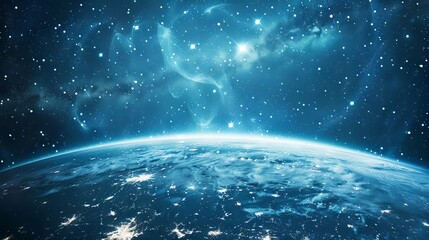 Wall Mural - Background of earth from space with a blue sky and stars.