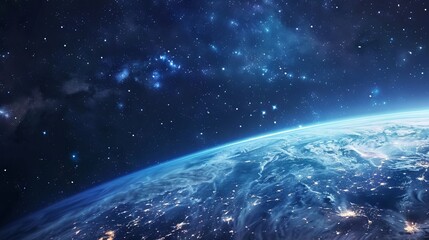 Wall Mural - Background of earth from space with a blue sky and stars.