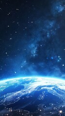 Wall Mural - Background of earth from space with a blue sky and stars.