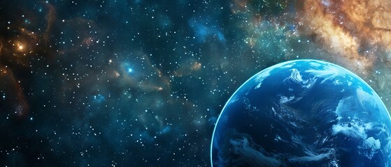 Wall Mural - Background of earth from space with a blue sky and stars.