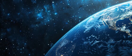 Wall Mural - Background of earth from space with a blue sky and stars.