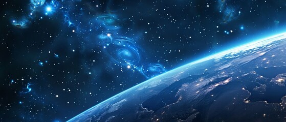 Wall Mural - Background of earth from space with a blue sky and stars.