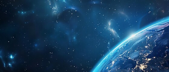 Wall Mural - Background of earth from space with a blue sky and stars.