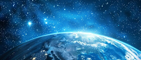 Wall Mural - Background of earth from space with a blue sky and stars.