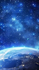 Wall Mural - Background of earth from space with a blue sky and stars.