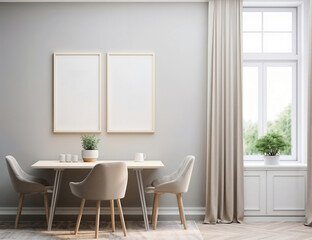 Aufkleber - Modern dining room with two empty frames hanging on a wall