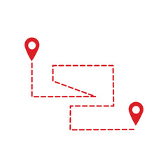 Poster - Navigation line. Map pointer icon. Red linear icon on white background. a directional line that shows the direction of a journey from one point to another on a digital map. 