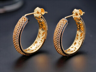 Wall Mural - A pair of gold and black earrings with a gold band