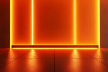 Wall Mural - Empty minimal showroom background with orange neon lights is illuminating