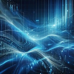 Poster - Blue abstract technology data wavy lines in holographic style. AI generated