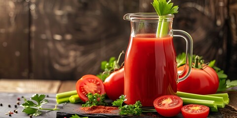 Wall Mural -  A pitcher of fresh tomato juice with celery sticks 