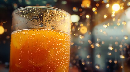 Wall Mural -  A vibrant glass of orange juice with condensation droplets on the glass 