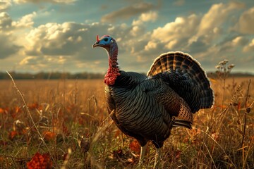 Poster - Wild Turkey in Golden Field