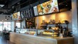 © PaulShlykov - Blank mock up for menu board display screen, for restaurant cafe food business. Warm cozy atmosphere