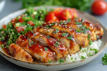 Canvas Print - Teriyaki Chicken with Rice and Salad