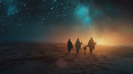 Canvas Print - Three Wise Men Journey Under a Starry Sky