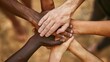 © amankris99 - United hands symbolizing collaboration, diversity, and teamwork in a harmonious community setting.