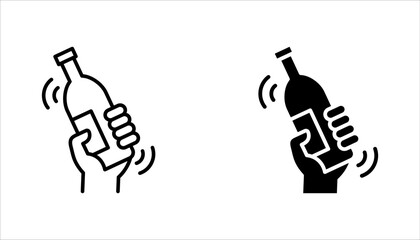 shake the bottle well, shaker icon set, hand holding drink, vector illustration on white background