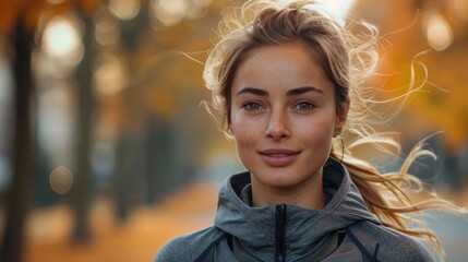 Canvas Print - Young Woman Smiling in Autumn