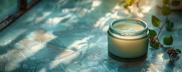 Canvas Print - Green Jar of Beauty Cream with Plant Branch