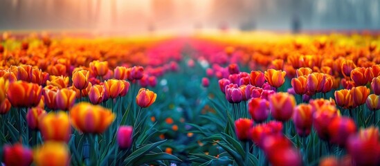 Canvas Print - Colorful Tulip Field at Sunset