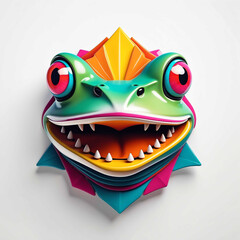 Wall Mural - colorful retro theme frog head 3d art logo in plain white background