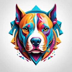 Wall Mural - colorful retro theme pitbull head 3d art logo in plain white background