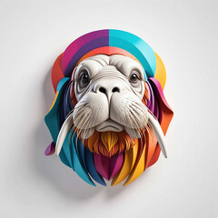 Wall Mural - colorful retro theme walrus head 3d art logo in plain white background