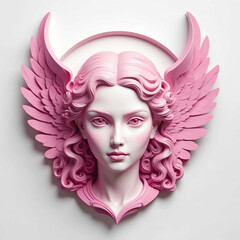 Sticker - pink theme angel head 3d art logo in plain white background