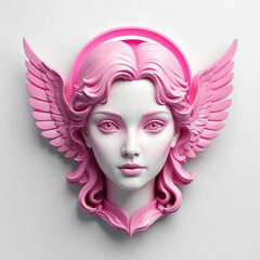 Poster - pink theme angel head 3d art logo in plain white background