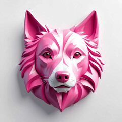 Poster - pink theme dog head 3d art logo in plain white background