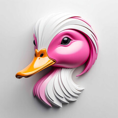 Canvas Print - pink theme duck head 3d art logo in plain white background