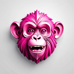 Canvas Print - pink theme monkey head 3d art logo in plain white background