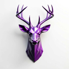 Poster - purple theme deer head 3d art logo in plain white background